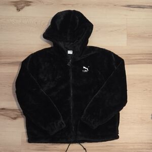 Puma Women's Classic Faux Fur Full-Zip Hoodie, Black, Size XS